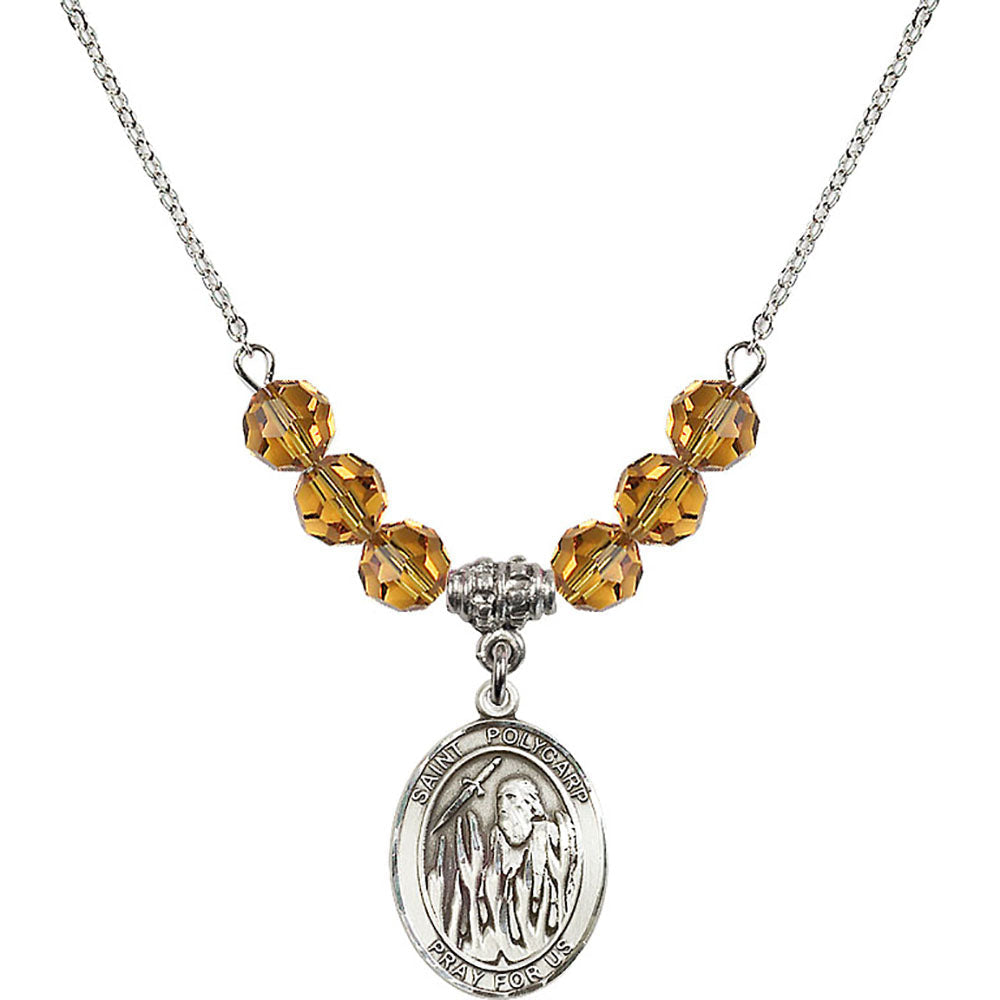 Sterling Silver Saint Polycarp of Smyrna Birthstone Necklace with Topaz Beads - 8363