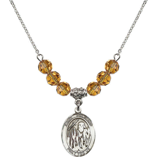 Sterling Silver Saint Polycarp of Smyrna Birthstone Necklace with Topaz Beads - 8363