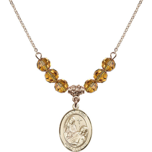 14kt Gold Filled Saint Fina Birthstone Necklace with Topaz Beads - 8364