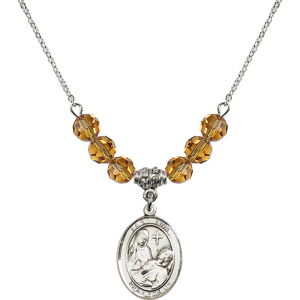 Sterling Silver Saint Fina Birthstone Necklace with Topaz Beads - 8364