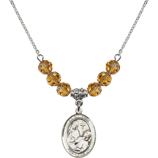 Sterling Silver Saint Fina Birthstone Necklace with Topaz Beads - 8364
