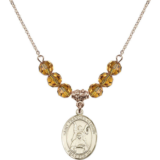 14kt Gold Filled Saint Frances of Rome Birthstone Necklace with Topaz Beads - 8365