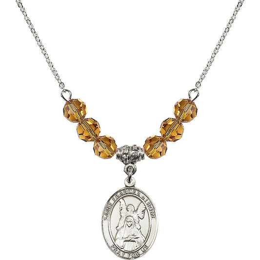 Sterling Silver Saint Frances of Rome Birthstone Necklace with Topaz Beads - 8365
