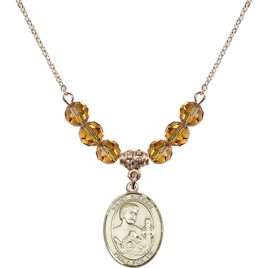 14kt Gold Filled Saint Kieran Birthstone Necklace with Topaz Beads - 8367