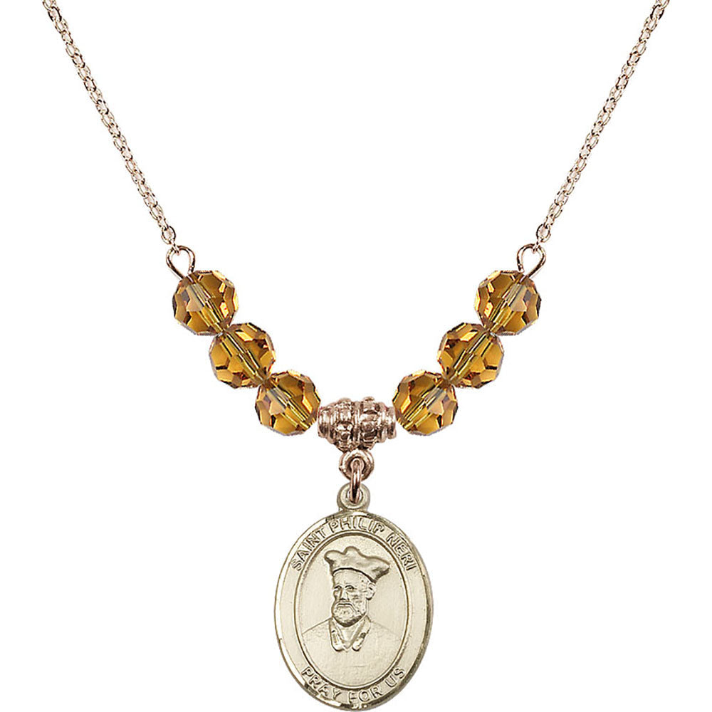 14kt Gold Filled Saint Philip Neri Birthstone Necklace with Topaz Beads - 8369
