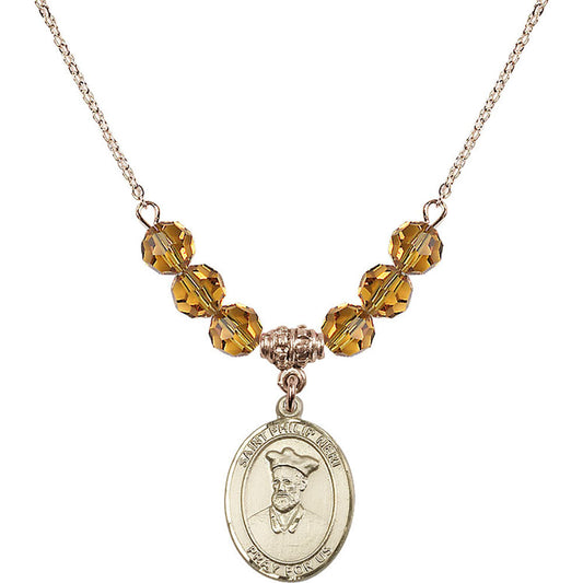 14kt Gold Filled Saint Philip Neri Birthstone Necklace with Topaz Beads - 8369
