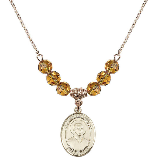 14kt Gold Filled Saint John Berchmans Birthstone Necklace with Topaz Beads - 8370