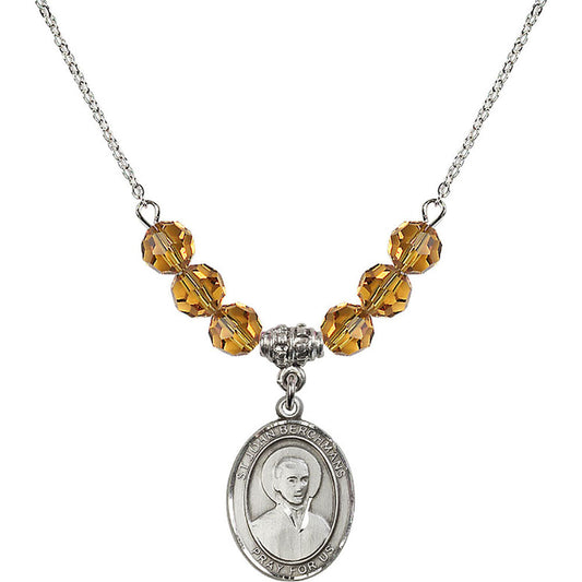 Sterling Silver Saint John Berchmans Birthstone Necklace with Topaz Beads - 8370