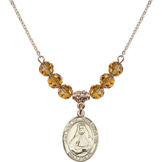 14kt Gold Filled Saint Rose Philippine Duchesne Birthstone Necklace with Topaz Beads - 8371