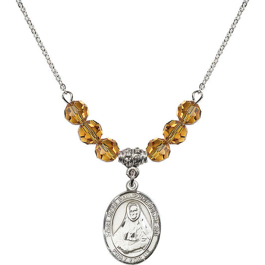 Sterling Silver Saint Rose Philippine Duchesne Birthstone Necklace with Topaz Beads - 8371