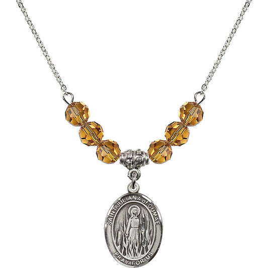 Sterling Silver Saint Juliana of Cumae Birthstone Necklace with Topaz Beads - 8372