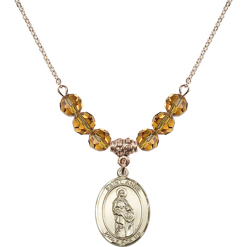14kt Gold Filled Saint Anne Birthstone Necklace with Topaz Beads - 8374