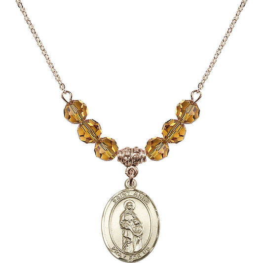 14kt Gold Filled Saint Anne Birthstone Necklace with Topaz Beads - 8374