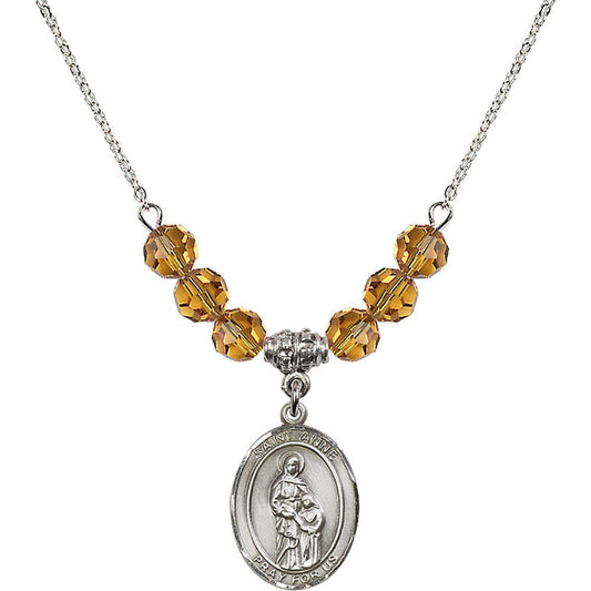 Sterling Silver Saint Anne Birthstone Necklace with Topaz Beads - 8374