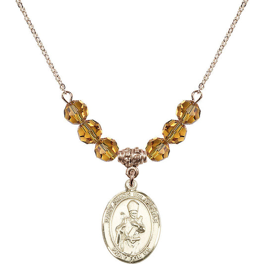 14kt Gold Filled Saint Simon the Apostle Birthstone Necklace with Topaz Beads - 8375