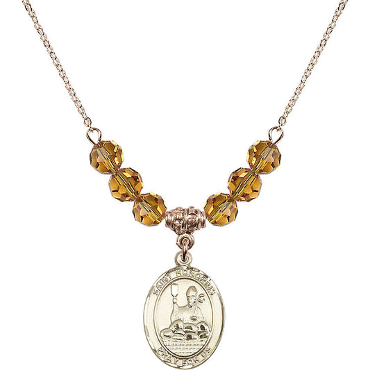 14kt Gold Filled Saint Honorius of Amiens Birthstone Necklace with Topaz Beads - 8376