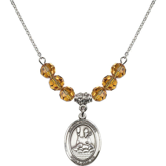 Sterling Silver Saint Honorius of Amiens Birthstone Necklace with Topaz Beads - 8376