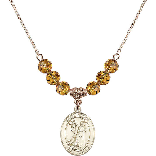 14kt Gold Filled Saint Rocco Birthstone Necklace with Topaz Beads - 8377