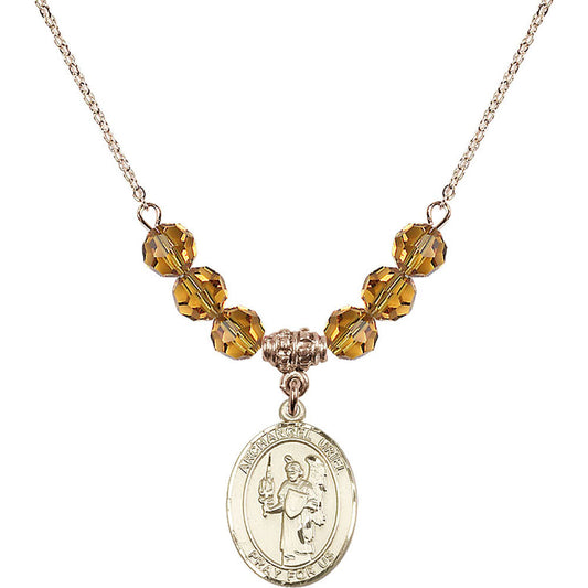 14kt Gold Filled Saint Uriel the Archangel Birthstone Necklace with Topaz Beads - 8378