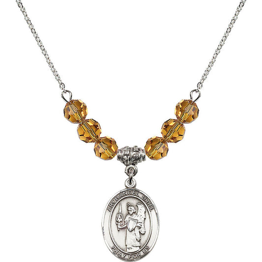 Sterling Silver Saint Uriel the Archangel Birthstone Necklace with Topaz Beads - 8378