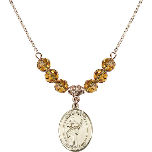 14kt Gold Filled Saint Aidan of Lindesfarne Birthstone Necklace with Topaz Beads - 8381