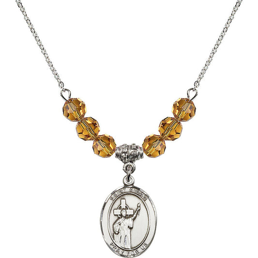 Sterling Silver Saint Aidan of Lindesfarne Birthstone Necklace with Topaz Beads - 8381
