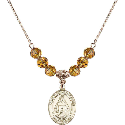 14kt Gold Filled Saint Theodora Birthstone Necklace with Topaz Beads - 8382