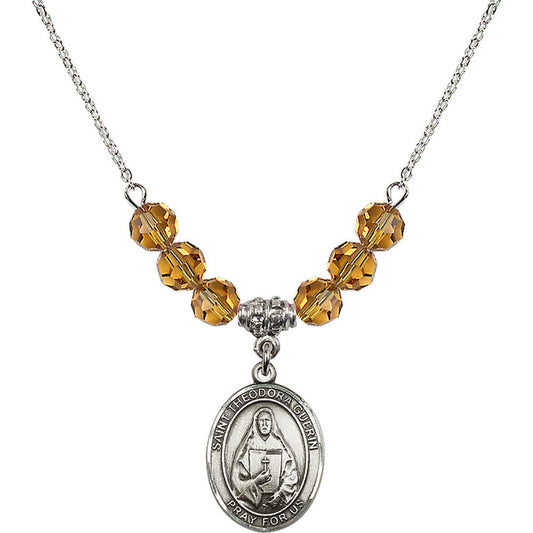 Sterling Silver Saint Theodora Birthstone Necklace with Topaz Beads - 8382