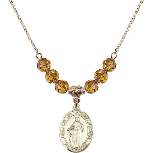 14kt Gold Filled Our Lady the Undoer of Knots Birthstone Necklace with Topaz Beads - 8383