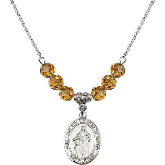 Sterling Silver Our Lady the Undoer of Knots Birthstone Necklace with Topaz Beads - 8383