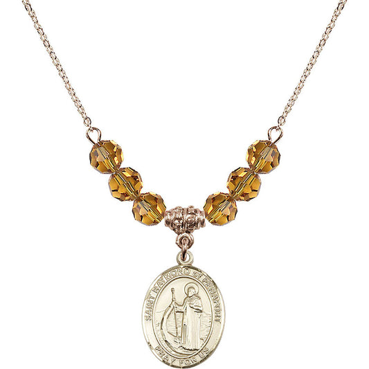 14kt Gold Filled Saint Raymond of Penafort Birthstone Necklace with Topaz Beads - 8385