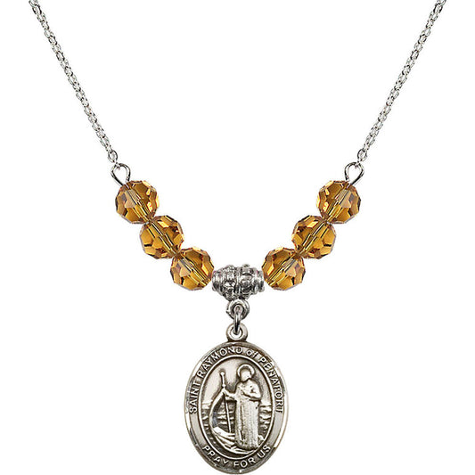 Sterling Silver Saint Raymond of Penafort Birthstone Necklace with Topaz Beads - 8385
