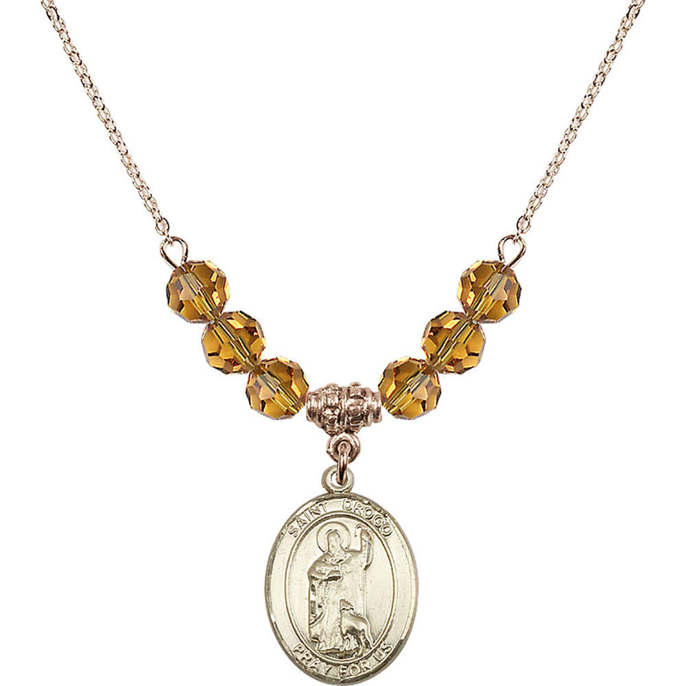 14kt Gold Filled Saint Drogo Birthstone Necklace with Topaz Beads - 8386