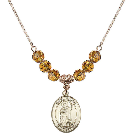14kt Gold Filled Saint Drogo Birthstone Necklace with Topaz Beads - 8386