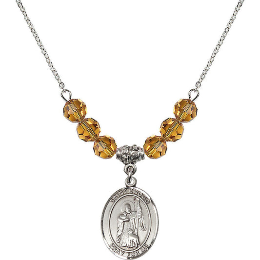 Sterling Silver Saint Drogo Birthstone Necklace with Topaz Beads - 8386