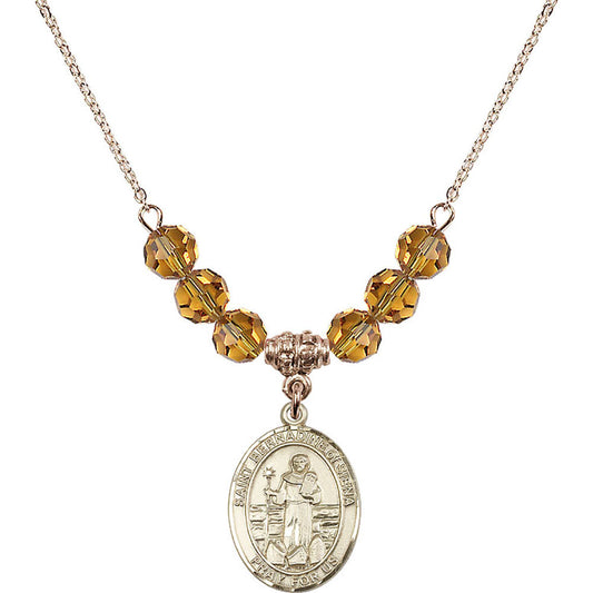 14kt Gold Filled Saint Bernadine of Sienna Birthstone Necklace with Topaz Beads - 8387