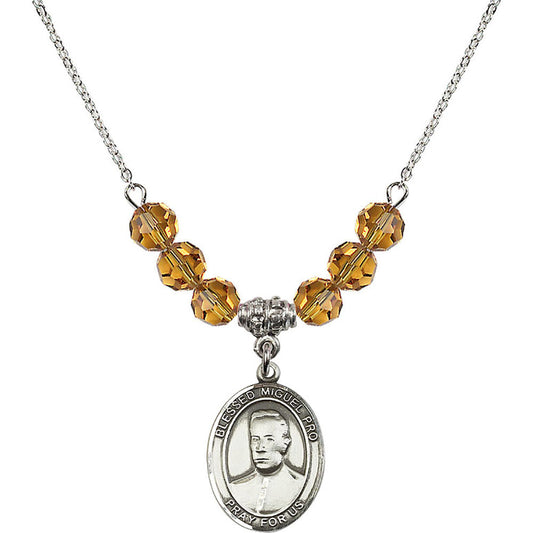 Sterling Silver Blessed Miguel Pro Birthstone Necklace with Topaz Beads - 8389