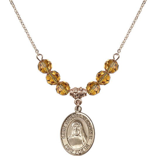 14kt Gold Filled Saint Pauline Visintainer Birthstone Necklace with Topaz Beads - 8391