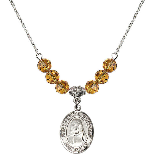 Sterling Silver Saint Pauline Visintainer Birthstone Necklace with Topaz Beads - 8391