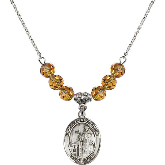 Sterling Silver Saint Jacob of Nisibis Birthstone Necklace with Topaz Beads - 8392