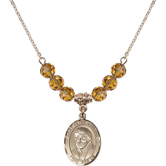 14kt Gold Filled Saint Peter Canisius Birthstone Necklace with Topaz Beads - 8393