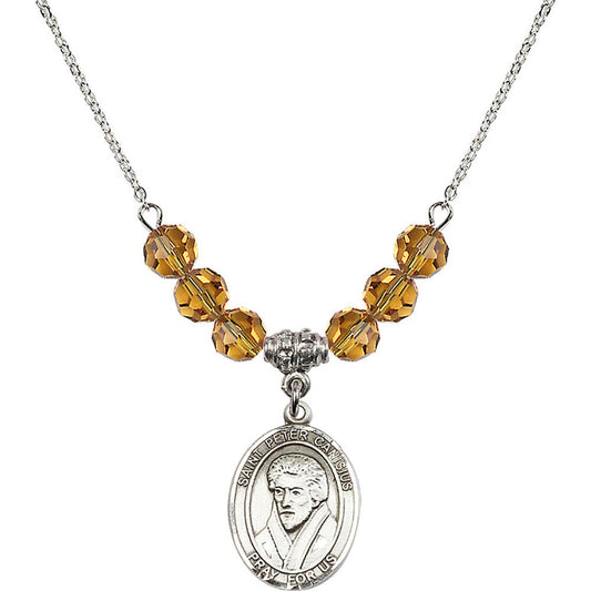 Sterling Silver Saint Peter Canisius Birthstone Necklace with Topaz Beads - 8393