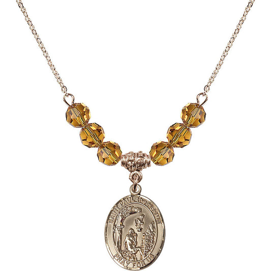 14kt Gold Filled Saint Paul the Hermit Birthstone Necklace with Topaz Beads - 8394