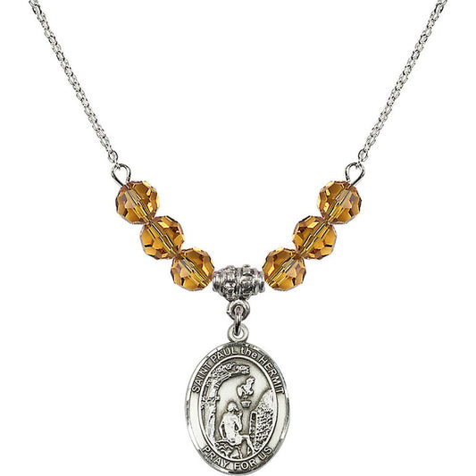 Sterling Silver Saint Paul the Hermit Birthstone Necklace with Topaz Beads - 8394