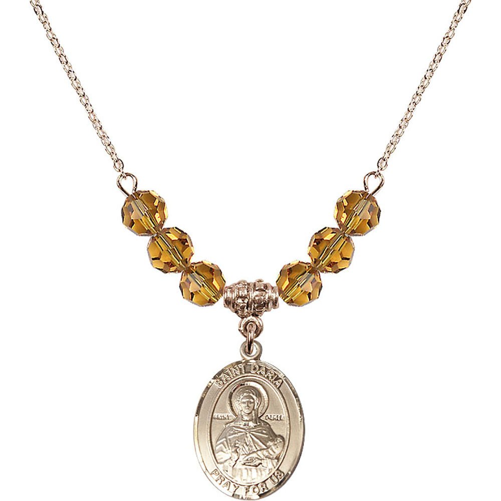 14kt Gold Filled Saint Daria Birthstone Necklace with Topaz Beads - 8396