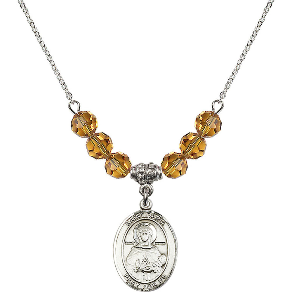 Sterling Silver Saint Daria Birthstone Necklace with Topaz Beads - 8396