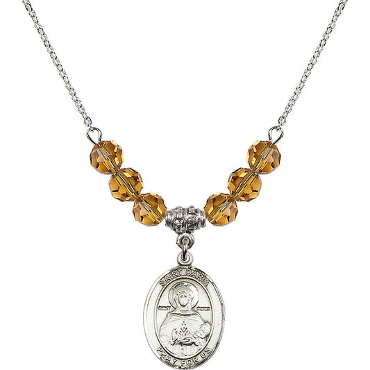 Sterling Silver Saint Daria Birthstone Necklace with Topaz Beads - 8396