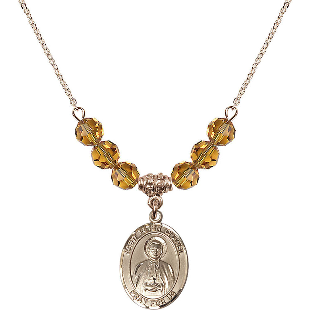 14kt Gold Filled Saint Peter Chanel Birthstone Necklace with Topaz Beads - 8397