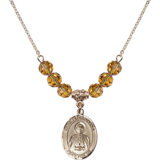 14kt Gold Filled Saint Peter Chanel Birthstone Necklace with Topaz Beads - 8397