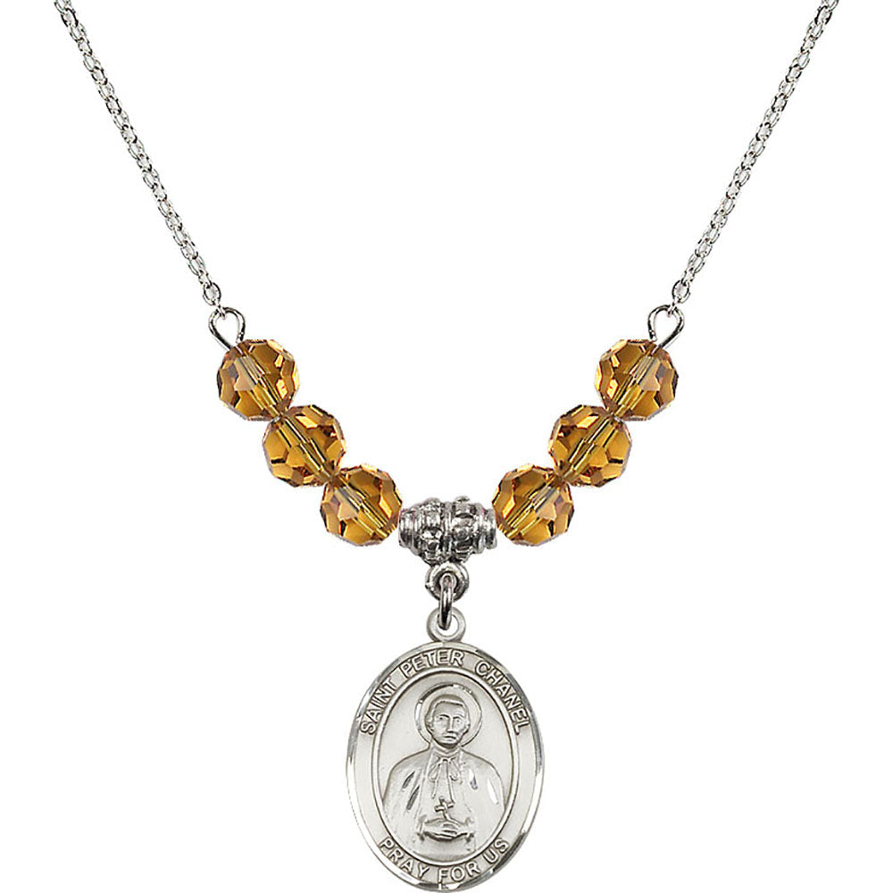 Sterling Silver Saint Peter Chanel Birthstone Necklace with Topaz Beads - 8397
